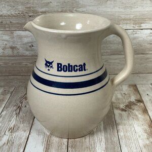 Vintage BOBCAT Cream Navy Blue Ceramic Pottery Water Jug Pot Pitcher 6.5" USA